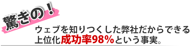 驚きの!ウェブを知りつくした弊社だからできる、上位化成功率98%という事実。